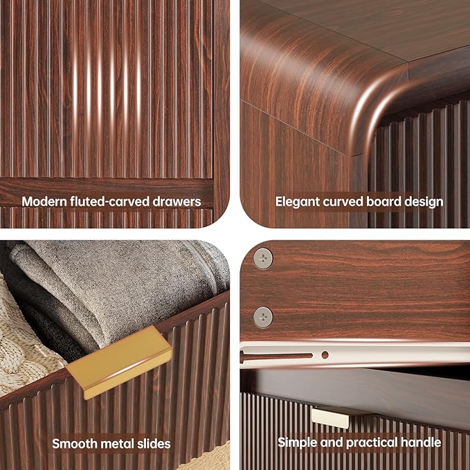 FURSUN Fluted 8 Drawers Dresser for Bedroom, 55" Wide Wooden Dresser with Metal Handle, Curved Profile Design, Modern Storage Organizer for Bedroom, Hallway (Walnut)