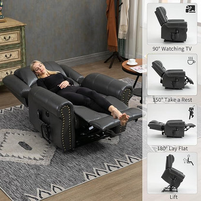 Recliner Chairs for Adults, Oversized Bedroom Chair with Massage, Sofa Chair Home Theater Seating with Lumbar Support, Lift Chair for Elderly, Nursery Chair for Living Room (Breathable Leather)