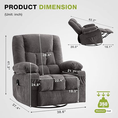 Power Recliner Chair with Rocking Function for Adults,Oversized Swivel Recliner with 2 Cup Holders,Side Pocket for Living Room