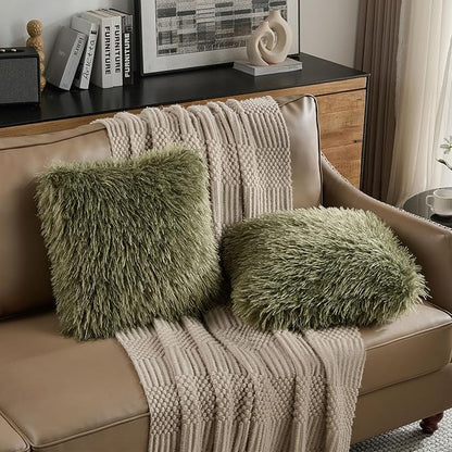 FUTEI Olive Green Decorative Throw Pillow Covers 18x18 Inch Set of 2,Soft Cozy Faux Fine Wool Textured Cushion Case,Modern Home Luxury Decor for Couch Bed Living Room