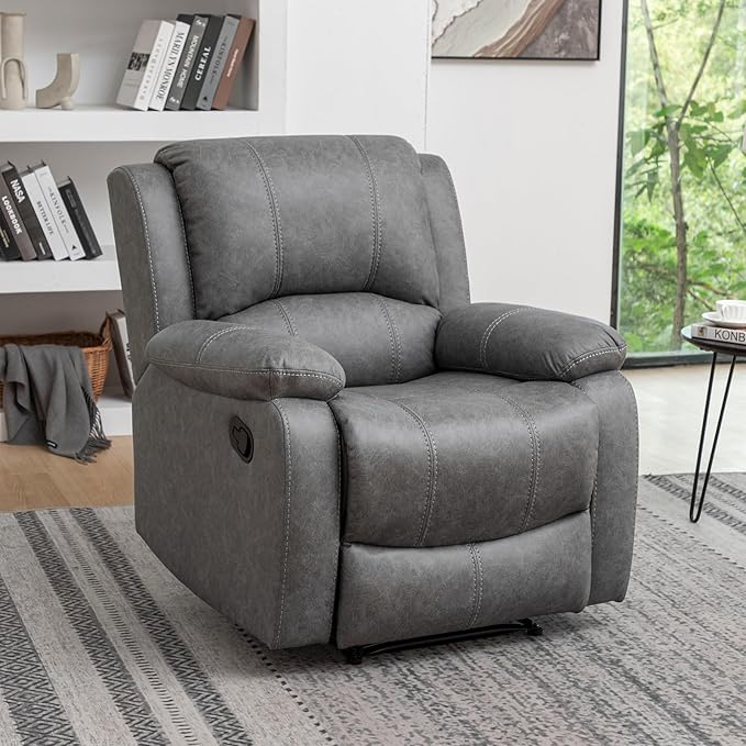 Manual Recliner Chair for Adults, Reclining Chairs, Breathable Leather Single Sofa with Adjustable Backrest, Modern Push Back Wingback Lounge Armchair for Living Room (Dimgray)