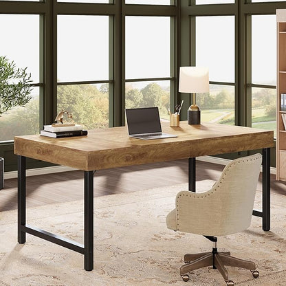 Tribesigns 55" Industrial Executive Desk for Home Office, Rustic Simple Computer Laptop Desk with Strong Metal Legs, Study Writing Table Business Workstation, Small Conference Table