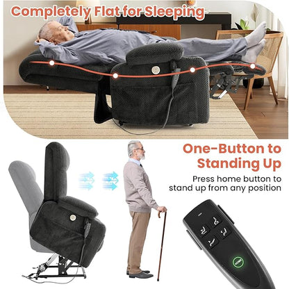 Power Lift Recliner Chair for Adults Oversized Infinite Position Lift Chair for Elderly W/Massage & Heat, Lay Flat Recliner, One-Touch Reset, Cup Holders, Lumbar Pillow, Fabric (Premium, Light Grey)