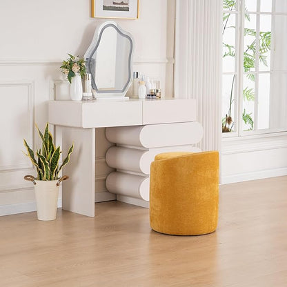 Swivel Vanity Stool with Gold Base Comfy Vanity Chair Modern Round Stool for Makeup Vanity Ottoman Foot Rest for Bedroom livingroom, Yellow