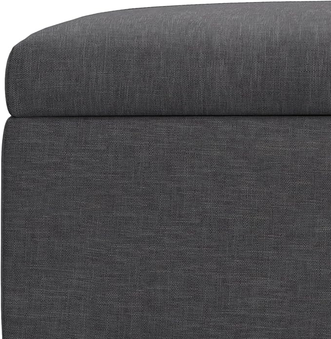 SIMPLIHOME Gabbie 36 inch Wide Contemporary Square Square Coffee Table Storage Ottoman in Slate Grey Polyester Linen, Assembled, for The Living Room, Entryway and Family Room