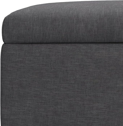 SIMPLIHOME Gabbie 36 inch Wide Contemporary Square Square Coffee Table Storage Ottoman in Slate Grey Polyester Linen, Assembled, for The Living Room, Entryway and Family Room