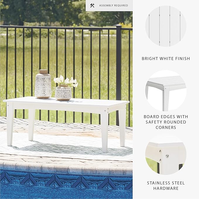 Signature Design by Ashley Hyland Wave Modern Weather Resistant HDPE Outdoor Coffee Table, White