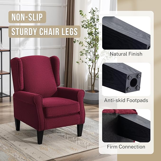 Accent Chair, Modern Living Room Chairs with Wingback, Comfy Upholstered High Back Single Sofa for Bedroom, Mid-Century Reading Armchair Sillas para Sala