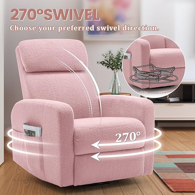 Power Swivel Recliner Chairs for Adults, Electric Glider Rocking Chair Nursery, Glider Recliner Nursery Chair with Classified Side Pocket, Nursery Rocking Chairs with USB and Type-C Ports