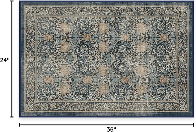 RUGGABLE x Morris & Co Washable Area Rug– Honeysuckle & Tulip Blue 2x3, Stain-Resistant, Non-Slip –Small Machine Washable Rugs for Living Room, Bedroom, Hallway, Entryway & Bathroom–with Standard Pad