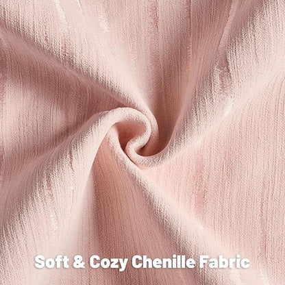 FUTEI Pink Chenille Decorative Throw Pillow Covers 26x26 Inch Set of 2,Soft Embossed Striped Textured Euro Pillow Shams,Modern Home Decor for Couch Bed Living Room