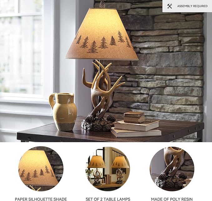 Signature Design by Ashley Derek Rustic Cabin Antler Lamp Set, 2 Count, Brown
