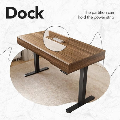 HUANUO Electric Standing Desk with 3 Drawers, 48 Inches Height Adjustable Stand Up Desk, Whole-Piece Board Computer Workstation with 4 Memory Height Settings, Black Walnut