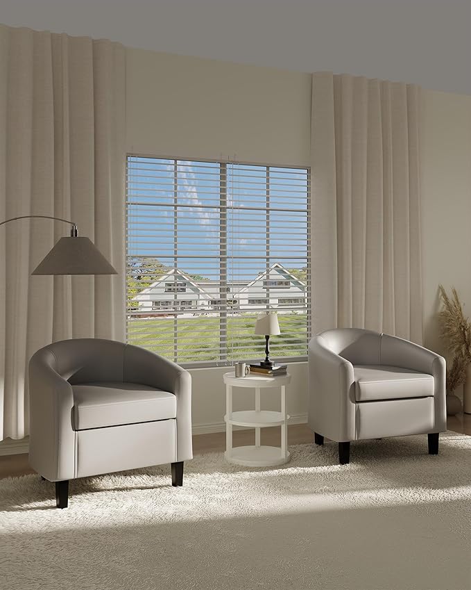 GarveeHome Accent Chairs Faux Leather Chairs Barrel Club Chairs Comfy Living Room Chairs with Sturdy Legs for Bedroom Reading Room Waiting Room(Gray)