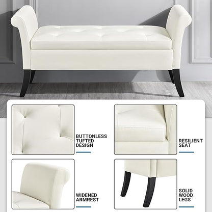 Yaheetech Ottoman with Storage, 52" Storage Ottoman Bench with Safety Hinge, Upholstered Bench with Seating for Bedroom, Living Room, Holds up to 661 lb, Fresh White