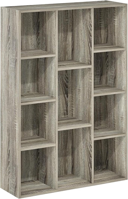 Furinno LUDER Book Shelf, 11-Cube Bookshelf, Reversible Bookcase, 9.4 x 29.1 x 41.7, for Living Room, Bedroom, Home Office, French Oak