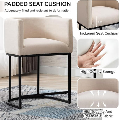Contemporary Cream Linen Bar Stools Set of 2, 24" Upholstered Fabric Counter Height Barstools Kitchen Counter Island Stools with Black Metal Base, Cream