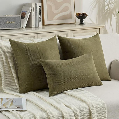 FUTEI Olive Green Chenille Throw Pillow Covers 20x20 Inch Set of 2,Soft Wide Chevron Textured Cushion Case,Farmhouse Home Decor for Couch Bed Living Room