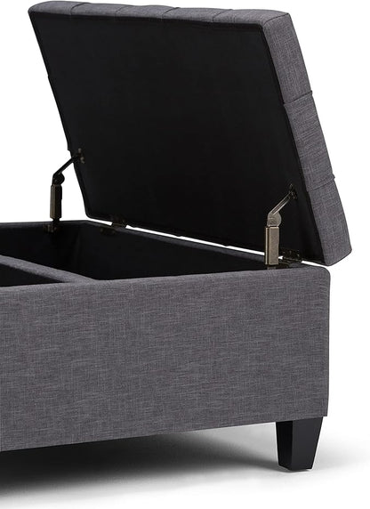 SIMPLIHOME Harrison Coffee Table Storage Ottoman - 36 inch Wide Upholstered Linen Look Fabric Square Lift-Top Ottoman in Slate Grey, Transitional Ottoman for Living Room with Hidden Storage
