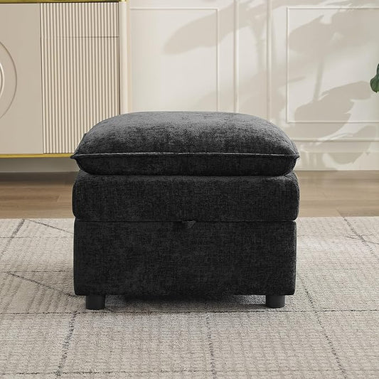 27" Large Square Ottoman with Storage, Modern Upholstered Footrest with Anti-Slip Legs for Couch Coffee Table Living Room, Bedroom, Entryway, Chenille Black