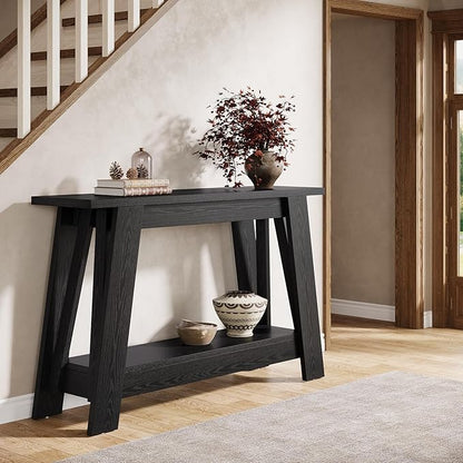 Tribesigns 41.3" Farmhouse Console Table, 2-Tier Wooden Entryway Table with Storage, Rustic Narrow Behind Couch for Living Room, Hallway, Foyer, Black