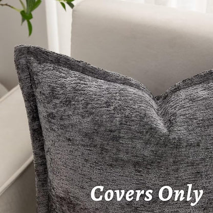 Grey Decorative Throw Pillow Covers 26x26 Inch Set of 2 Cozy Soild Chenille Cushion Cases Soft Textured Square Couch Pillows Cover Boho Accent Farmhouse Pillowcases for Sofa Bed