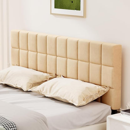 ALISH Velvet Tufted Headboard with Adjustable Height and Width, Foldable Upholstered Headboard with Metal Legs for King Size Metal and Wood Bed Frame (Apricot, King)