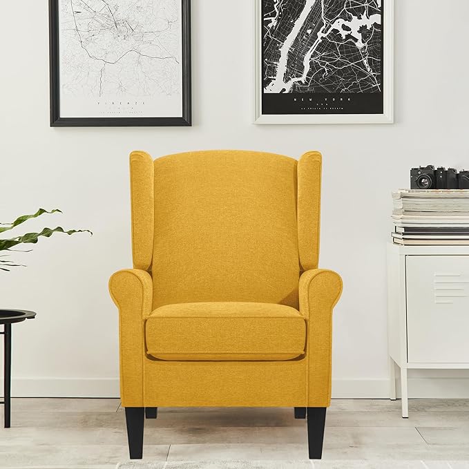 Accent Chair, Modern Living Room Chairs with Wingback, Comfy Upholstered High Back Single Sofa for Bedroom, Mid-Century Reading Armchair Sillas para Sala