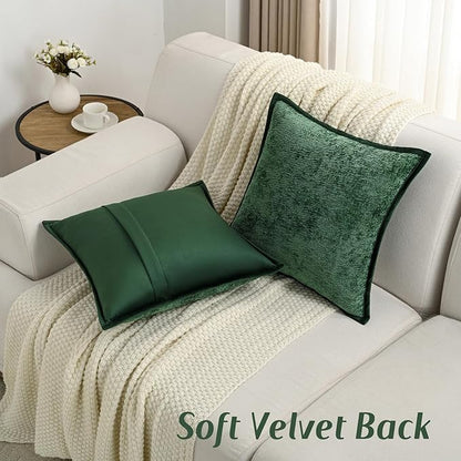 FUTEI Christmas Dark Green Chenille Throw Pillow Covers 16x16 Inch Set of 2,Soft Cozy Bound Edge Design Cushion Case,Home Decor for Couch Bed Living Room