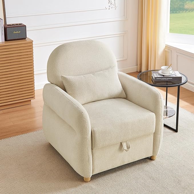 Modern Accent Chairs for Living Room, Comfy Chenille Armchairs with Storage, Single Reading Chairs for Bedroom, Study Room, Apartment, Tool Free Assembly, Beige