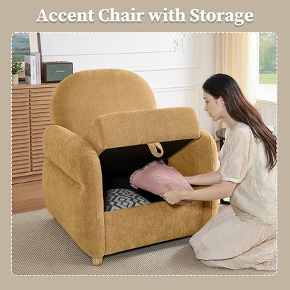 Modern Accent Chairs for Living Room, Comfy Chenille Armchairs with Storage, 33.5" W Single Reading Chairs for Bedroom, Study Room, Apartment, Tool Free Assembly, Mustard Yellow