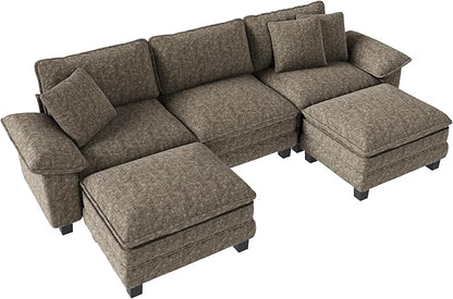 123-Inch U Shaped Sectional Sofa with Cloud Cushions, Deep Seat Modular Couch Set w/ 5 Seats & 2 Ottomans, Removable Arms, Plush Chenille Upholstery for Living Room, Apartment - Smoky Gray