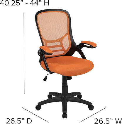 Flash Furniture Porter Mesh High Back Ergonomic Swivel Office Chair with Lumbar Support, Flip-Up Arms, Tilt Lock/Tilt Tension, Height Adjustable, Black/Black Frame