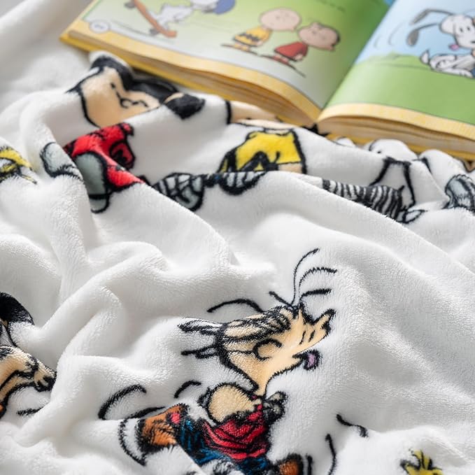 Berkshire Blanket Peanuts® VelvetLoft® Cute Character Snoopy Plush Blanket,Peanuts Stripe Multi,Twin 60 in x 90 in (Official Peanuts® Product)