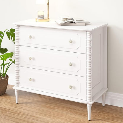 3 Drawer Dresser, 32 inch Wide Dresser for Bedroom, Modern Wood Chest of Drawers, Turned Legs Nightstand with 3 Drawers for Dorms, Hallway, Entryway (White)