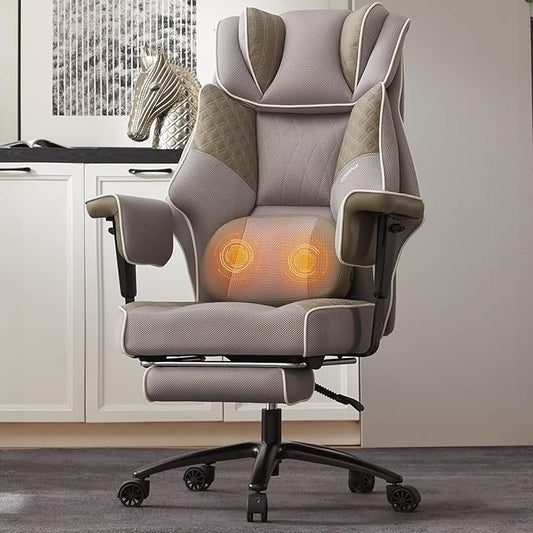 Dowinx Big and Tall Office Chair with Massage Lumbar Support,Executive Office Chair with Wide Thick Seat Cushion and Adjustable Armrest,Mesh Computer Gaming Chairs with Footrest (Grey)