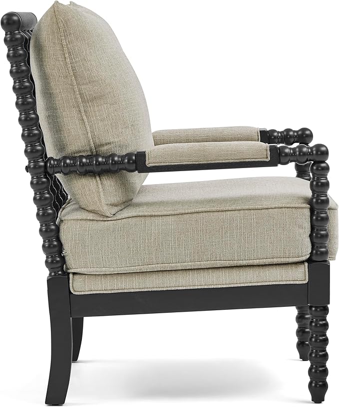Morden Fort Linen Fabric Spindle Accent Chairs Set of 2, French Style Chairs with High Resilience Spring Cushion and Armrest Pads, Leisure Armchair for Living Room Bedroom Farmhouse Office Balcony