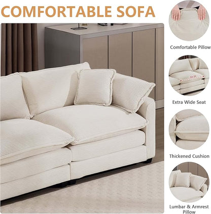 mikibama Luxury 2 Piece Sofa Set, Loveseat Couch & Sofa Armchair Set, Modern Corduroy Comfy Cloud Couches Set for Living Room Office with 2 Armrest Pillows and 3 Toss Pillows, Beige