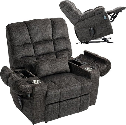 3-Motor Lift Chair with Adjustable Seat Height Zero Gravity Lay Flat Recliner with Heat Massage, Big Man Lift Recliners 400 lbs for Elderly Storage Cup Holders, Tall Man Recliners