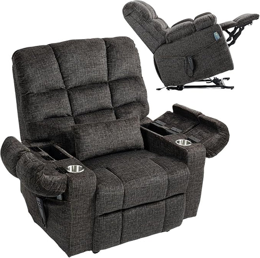 3-Motor Lift Chair with Adjustable Seat Height Zero Gravity Lay Flat Recliner with Heat Massage, Big Man Lift Recliners 400 lbs for Elderly Storage Cup Holders, Tall Man Recliners