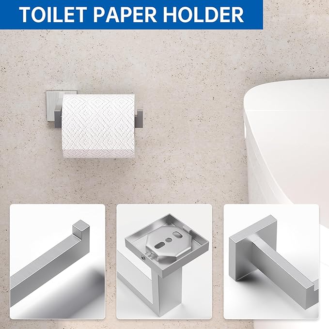 10-Piece Bathroom Hardware Accessories Set, 23.6 Inch SUS304 Stainless Steel Towel Bar Set, Wall Mounted Bathroom Towel Holders, Towel Hooks with Toilet Paper Holder