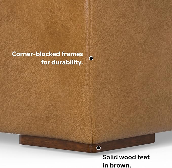 SIMPLIHOME Rex Ottoman in Full-Grain Genuine Leather, Sienna, 34-inches Wide, Modern-Style Table Ottoman or Footrest, Assembled, for Living Room and Family Room