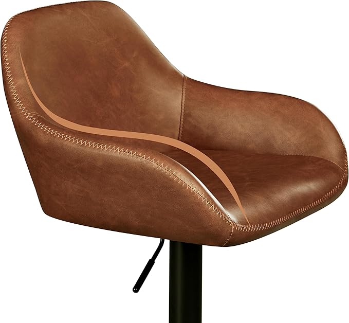 Yaheetech Bar Stools Set of 4, PU Leather Swivel Counter Height Barstools, Adjustable Bar Chairs with Backrest and Footrest, Kitchen Island Stool for Home Kitchen, Retro Brown