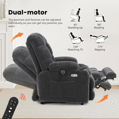 EONIX Dual Motor Wide Power Lift Recliner Chair for Elderly, Oversized Lay Flat Lift Chair with Heat and Massage and Cup Holders, 400lbs Heavy Duty Big and Tall Lift Recliner, Dark Grey Grey