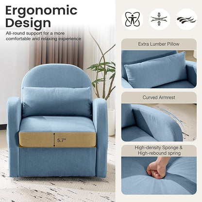 MELLCOM Swivel Accent Chair with Hidden Storage Set of 2, Comfy Chenille Fabric Upholstered Leisure Armchair with Lumbar Pillow and Side Pocket for Living Room Bedroom Reception Room and Office
