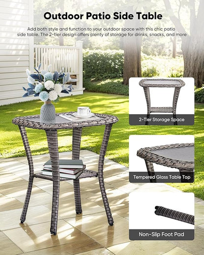 7-Piece Outdoor Wicker Patio Furniture Set with Swivel Glider Chairs,Loveseat, Coffee Table & Ottomans 5” Olefin Cushions Ergonomic Neck-Lumbar Backrest All-Weather Rattan for Garden, Deck, Porch