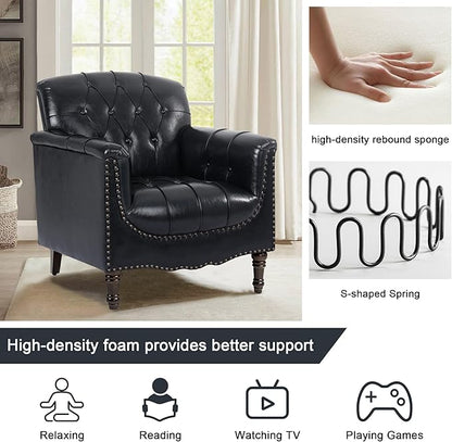 Lumibee Faux Leather Armchair, Contemporary Accent Chair with Nailhead Trims & Wood Legs for Living Room, Upholstered Comfy Arm Chair for Office,Bedroom-Blue Black