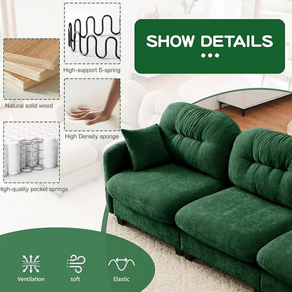 74" Loveseat L Shaped Sofa with Ottoman, Comfy Chenille Fabric Cloud Sectional Couch, Modern Upholstered Deep Seat Sofa with Armrest Pillow, Cloud Couch for Small Spaces Apartment, Green