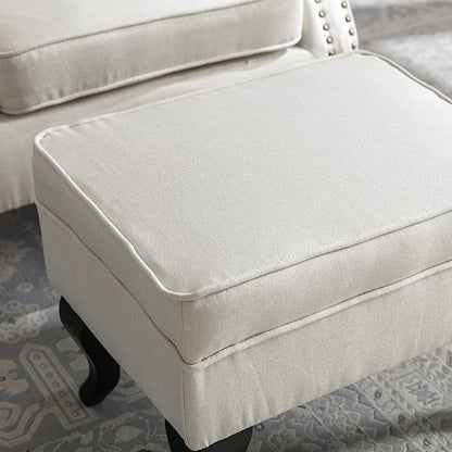 chairus Mid-Century Modern Accent Chair with Ottoman, Comfy Linen Single Sofa Chair Button Tufted Wingback Armchair with Pillow for Living Room/Bedroom/Club - Beige