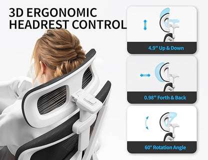 Ergonomic Office Chair - Computer Desk Chair with Adjustable Lumbar Support - 300lbs Executive Desk Chair High Back with Headrest Flip-Up Arms for Long Hours, Rolling Chair (White Black)